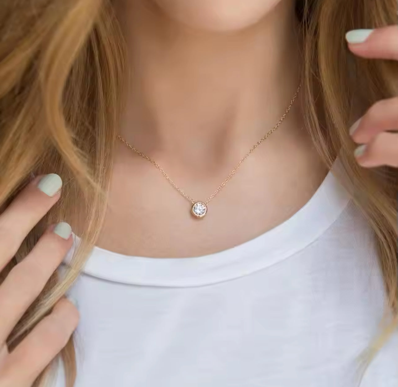 Golden Halo Solitaire Necklace