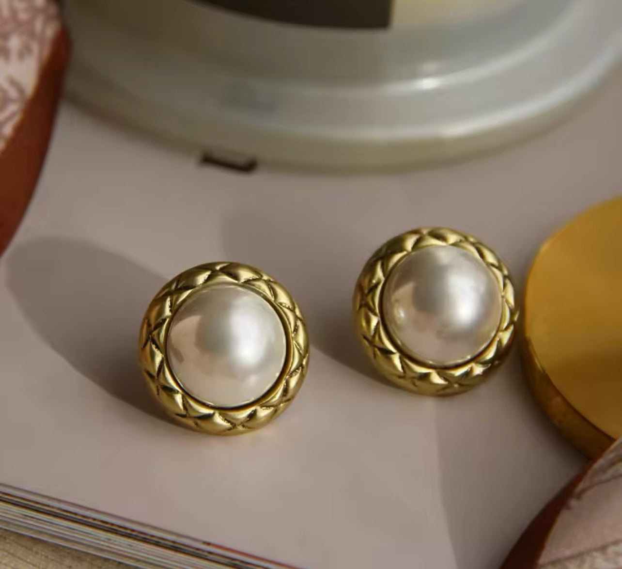 Vintage Pearl Medallion Earrings