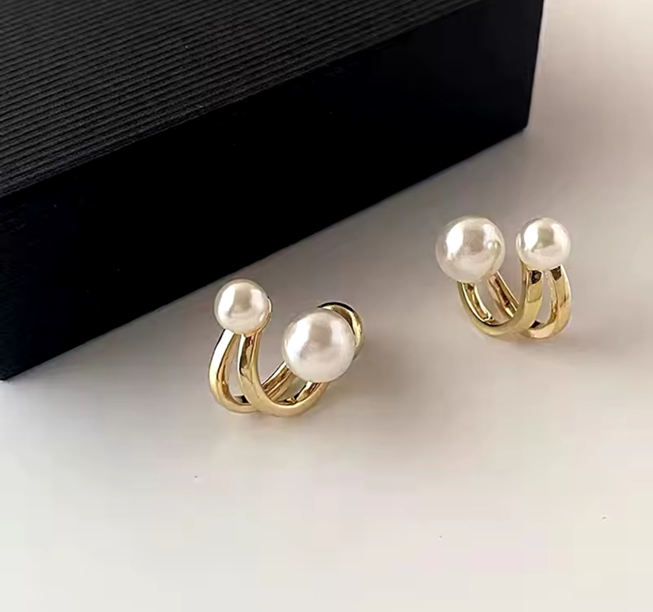 Double Pearl Gold Hoops
