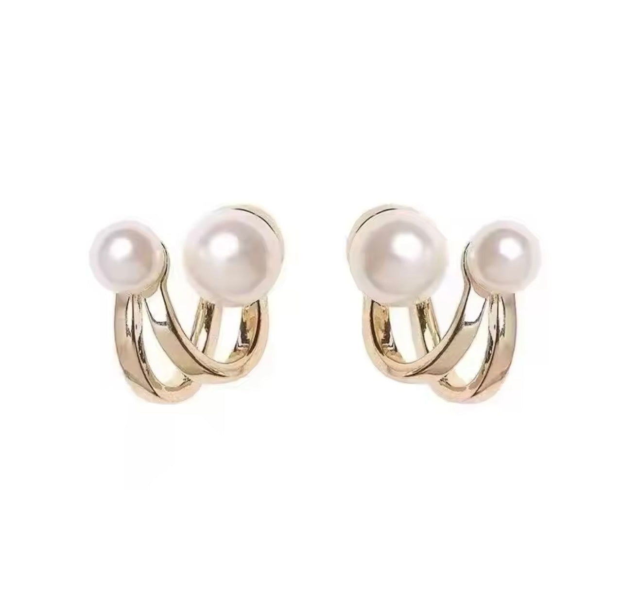 Double Pearl Gold Hoops