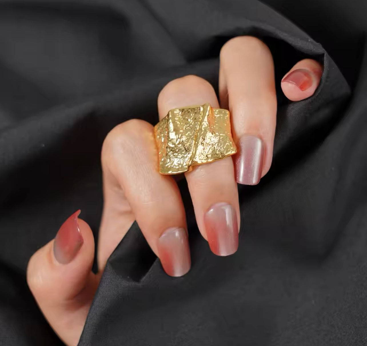 Topaz Crushed Gold Statement Ring - Adjustable