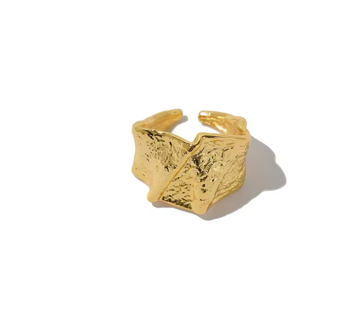 Topaz Crushed Gold Statement Ring - Adjustable