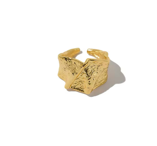 Topaz Crushed Gold Statement Ring - Adjustable