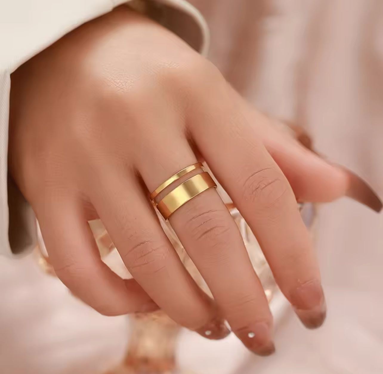 Dual Band Modern Gold Ring - Adjustable