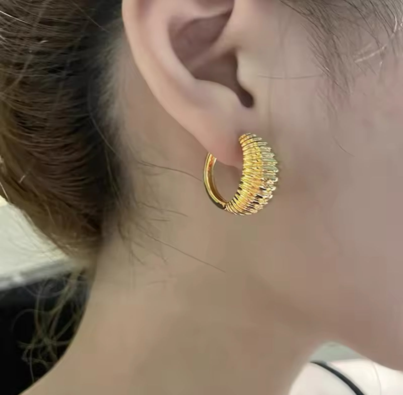 Golden Ribbed Hoops