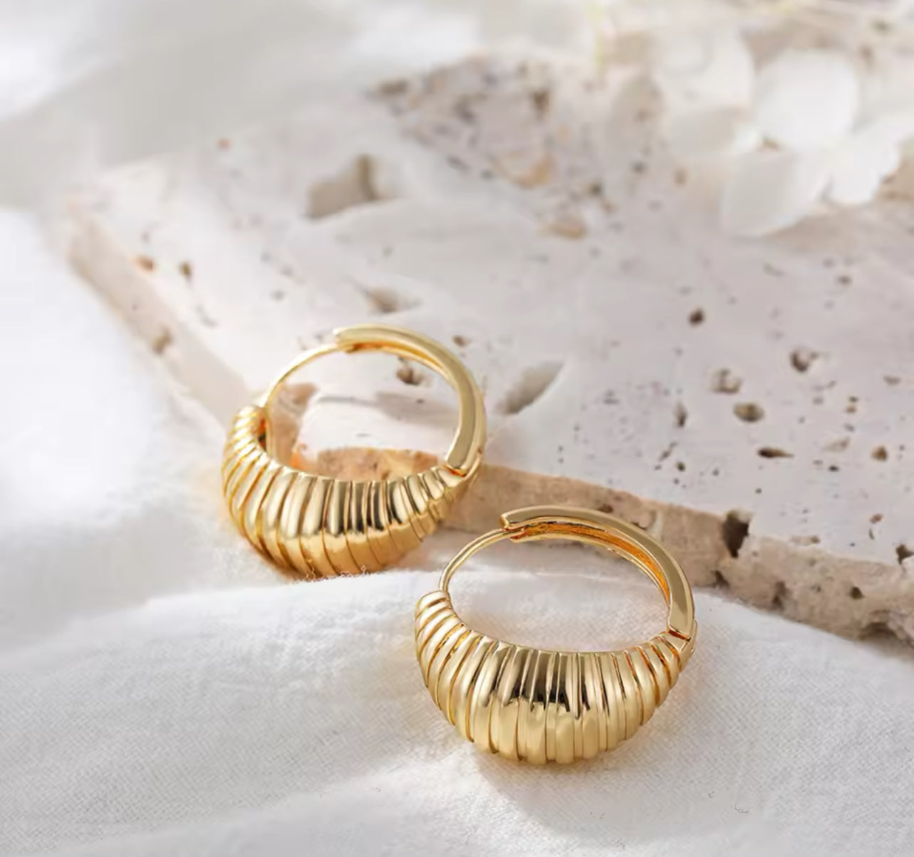 Golden Ribbed Hoops