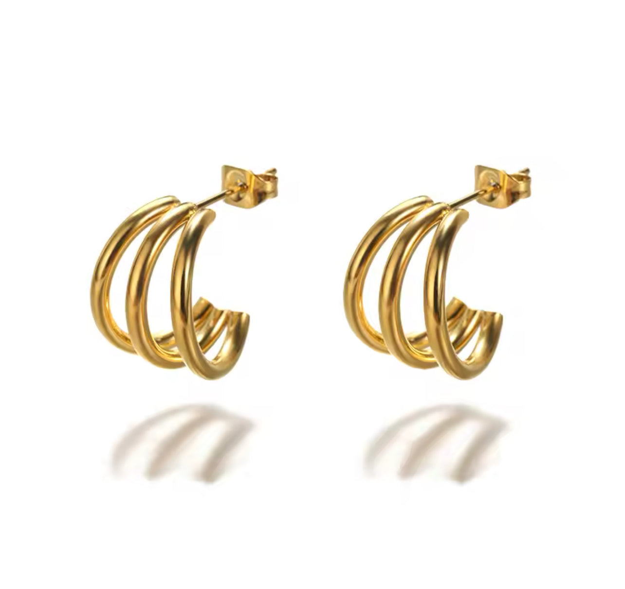 Triple Loop Gold Hoops