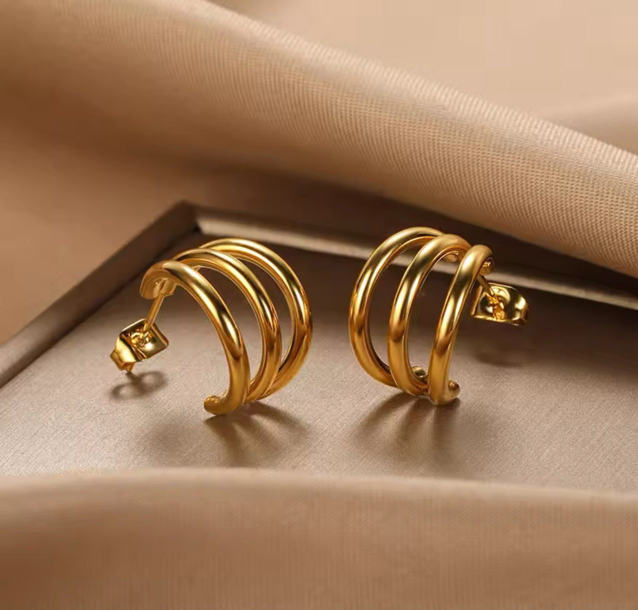 Triple Loop Gold Hoops