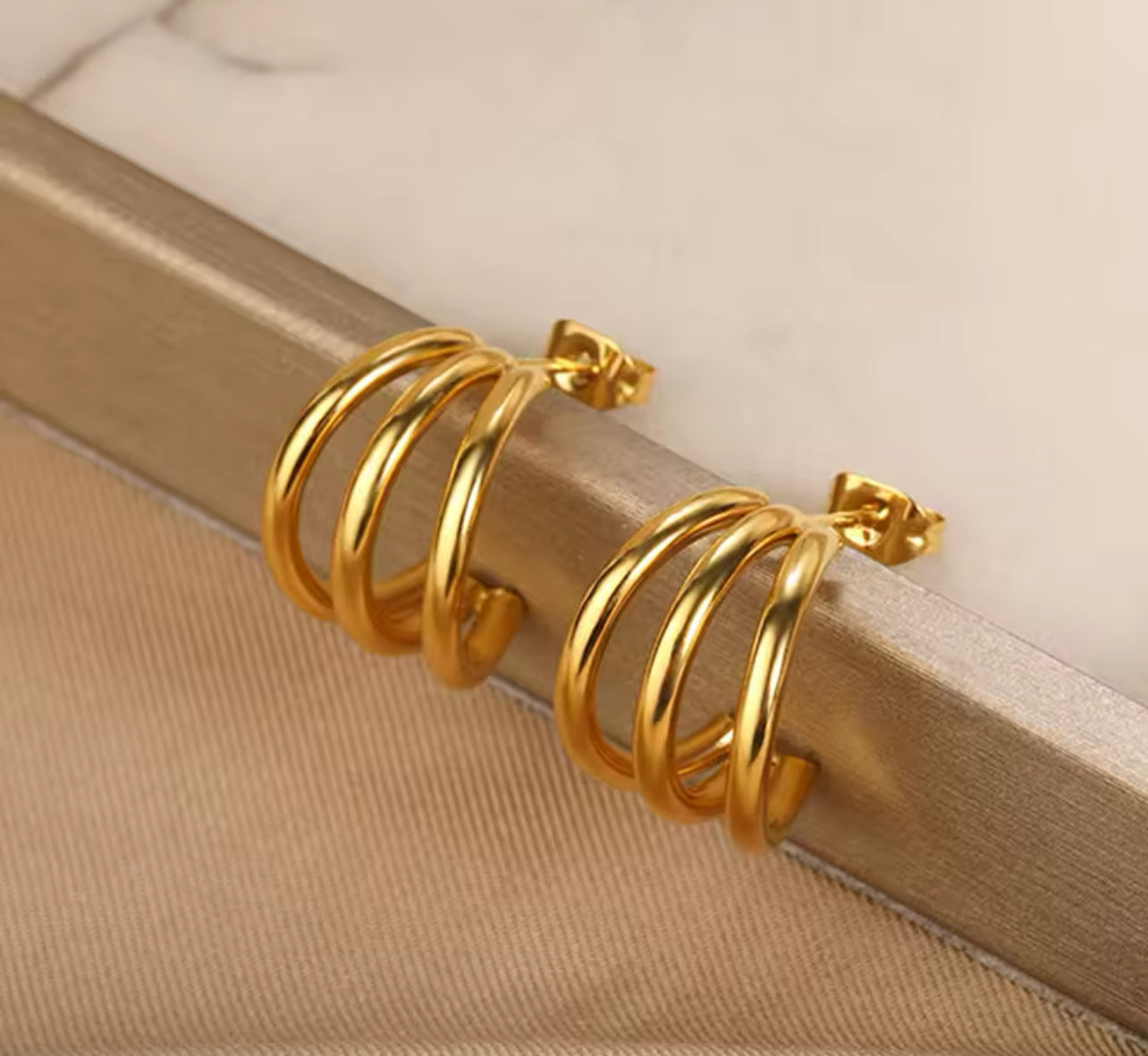 Triple Loop Gold Hoops