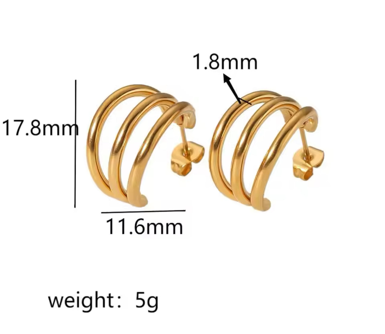 Triple Loop Gold Hoops