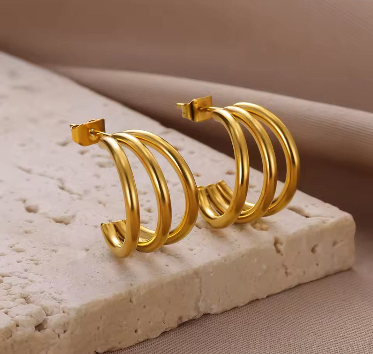 Triple Loop Gold Hoops