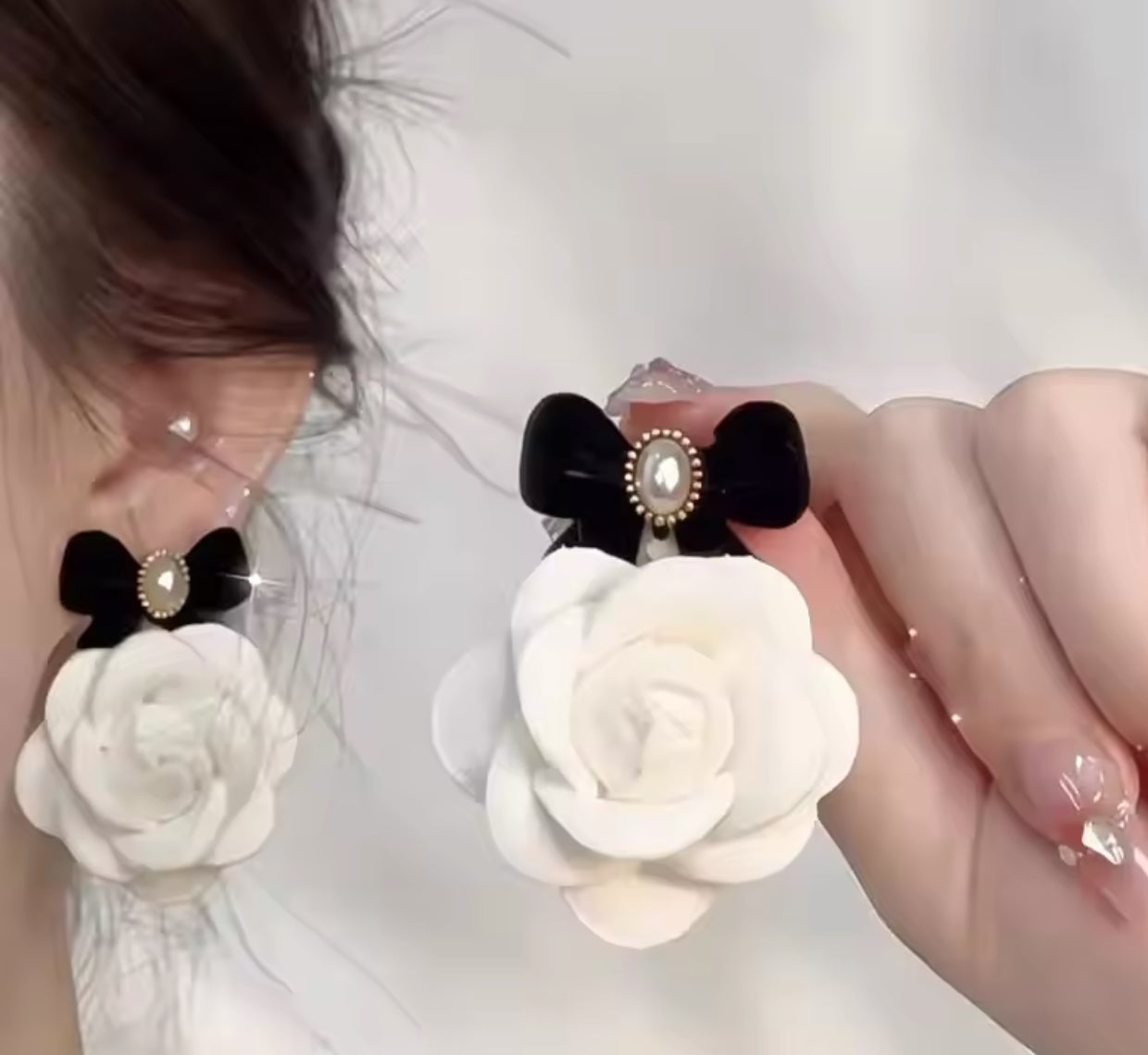 Camellia Pearl Bow Statement Earrings