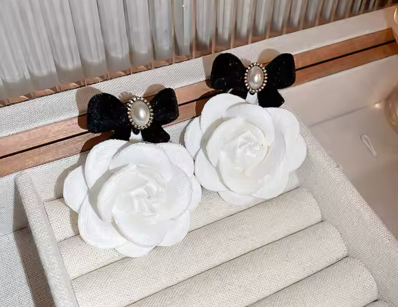 Camellia Pearl Bow Statement Earrings