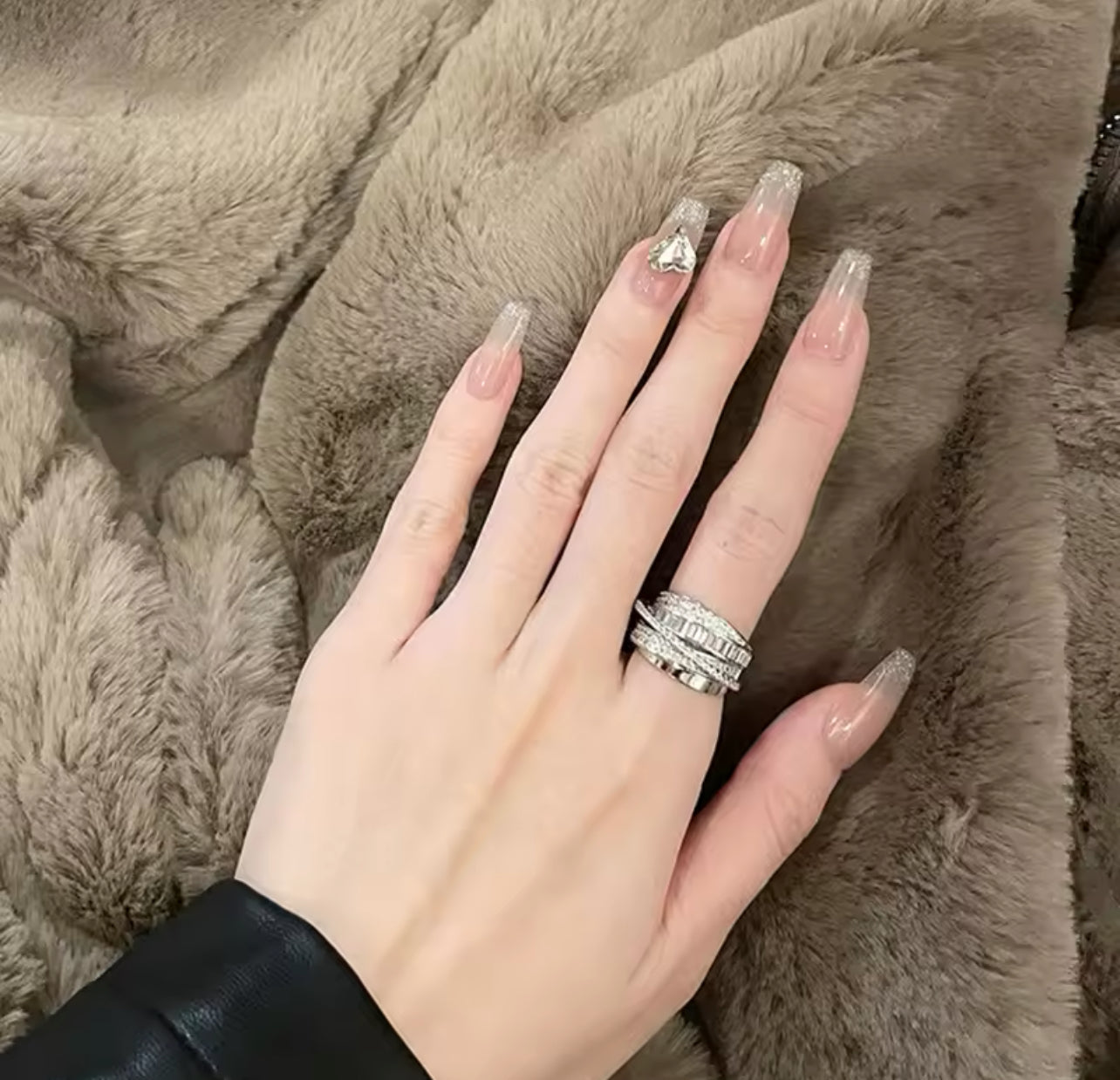 Frosted Silver Stacking Ring- Adjustable