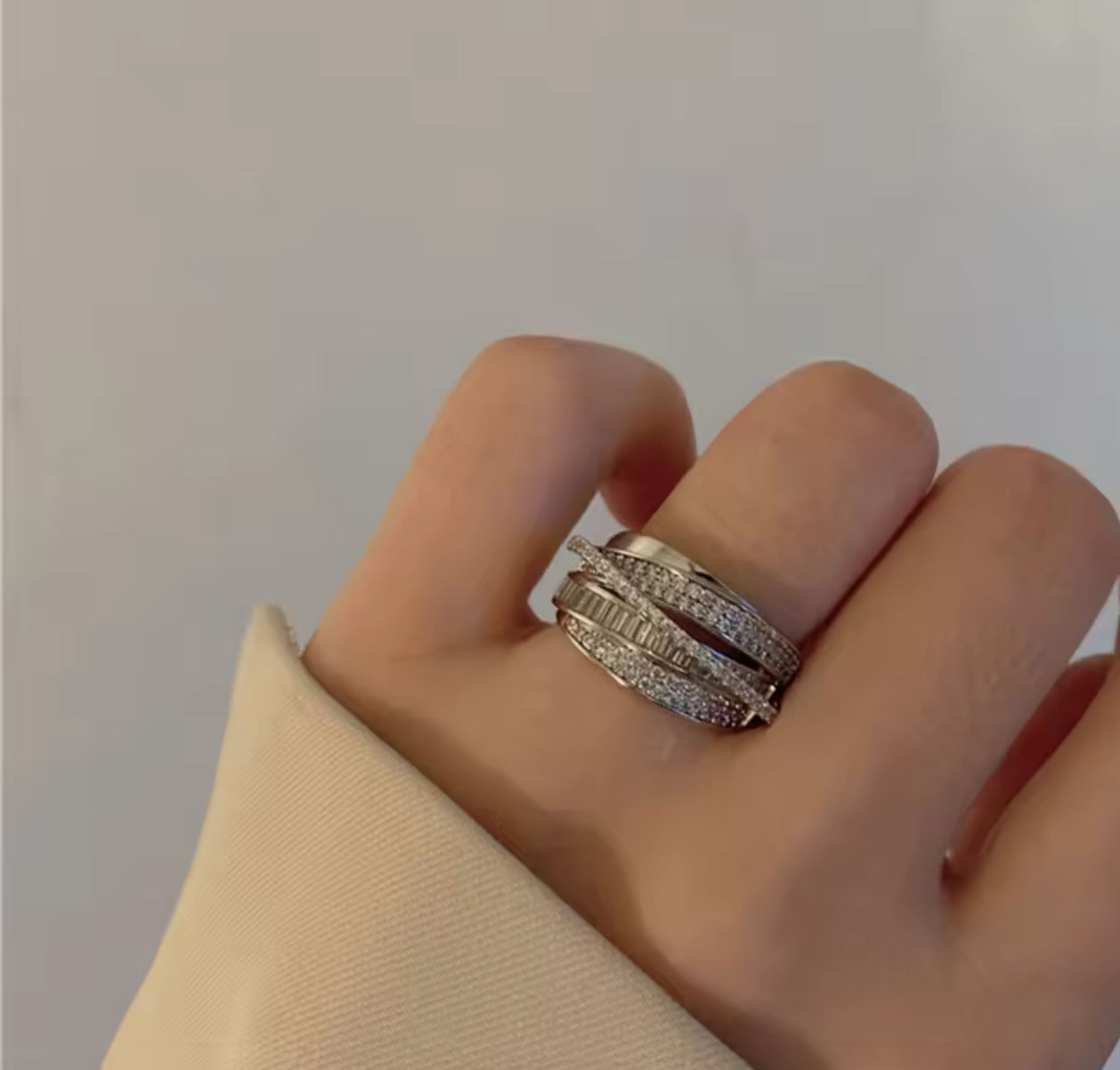 Frosted Silver Stacking Ring- Adjustable
