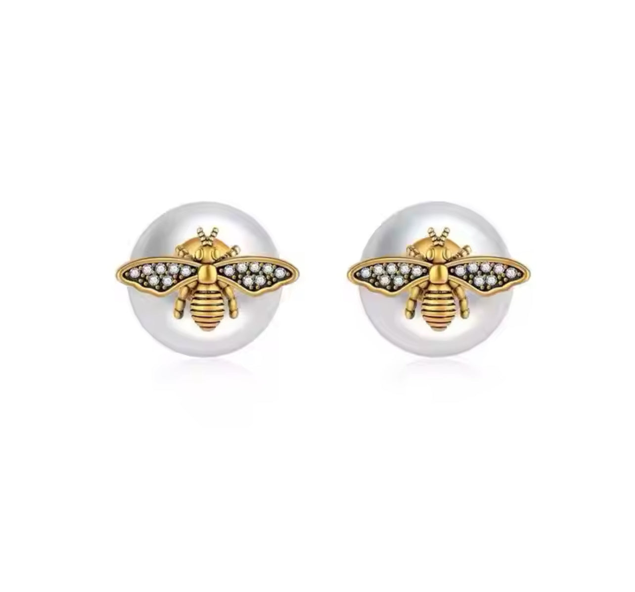 Crstal Bee Pearl Studs