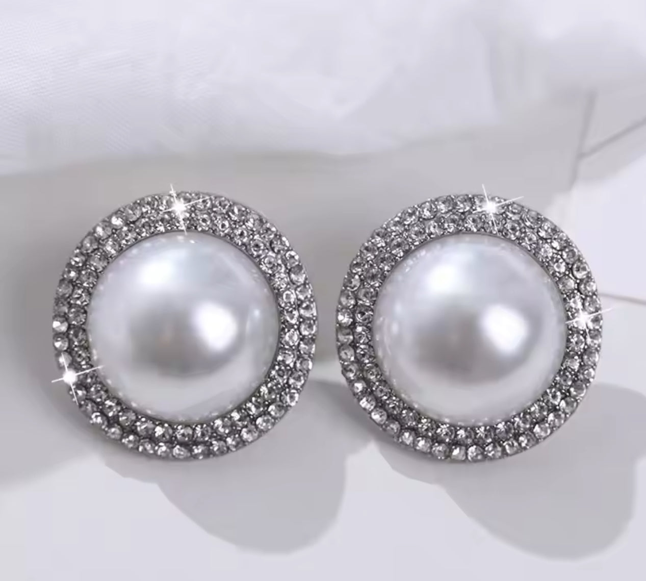 Crystal Halo Pearl Stud Earrings