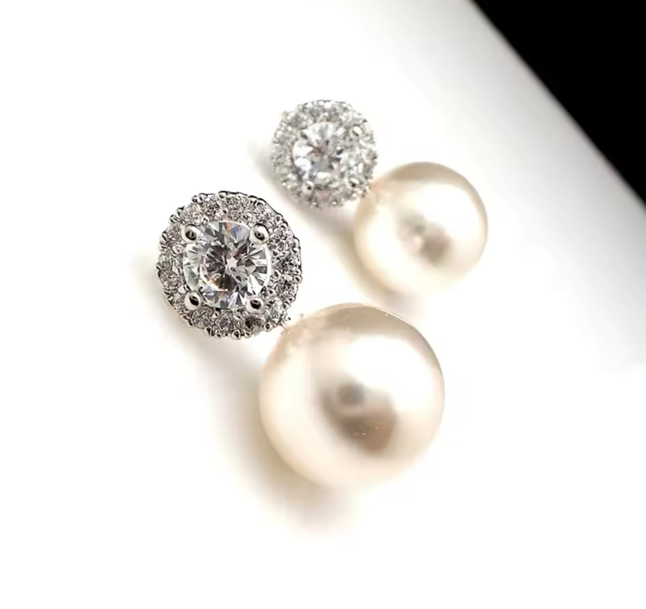 Diamond Stud with Dangling Pearl Earring