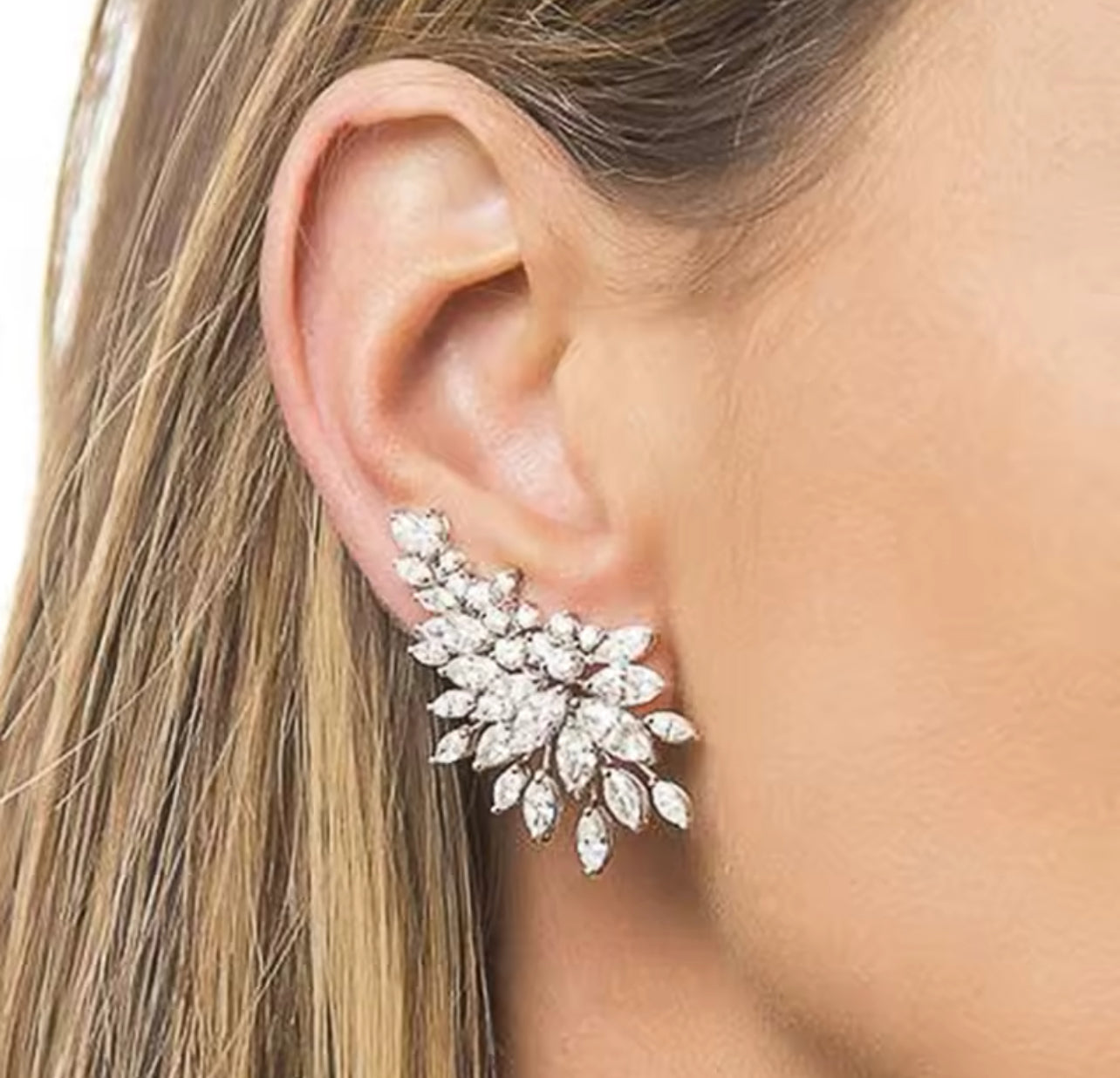 Diamond Leaf Drop Earrings