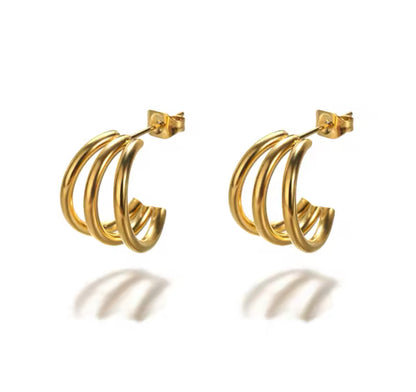 Triple Loop Gold Hoops