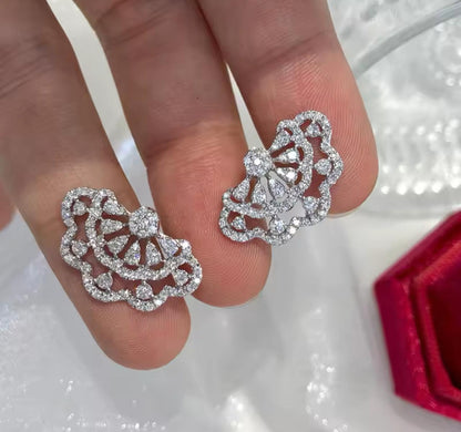 Delicate Lace Fan Diamond Stud